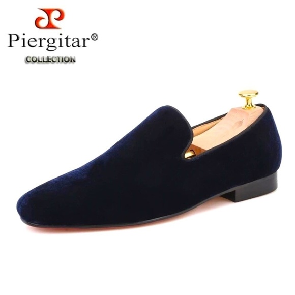 PIERGITAR Velvet Loafer Flat Navy Blue - Picture 1 of 12